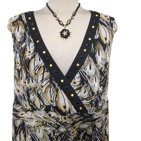 Michael Antoni Collection Plus  Black Brown & Yellow  Embellished Blouse Size 24 - Picture 2 of 16